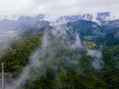 Samoeng Forest Park, a spectacular views of the forest and mountains with clouds and fog, Mae Sa Valley Loop Chiang Mai Thailand