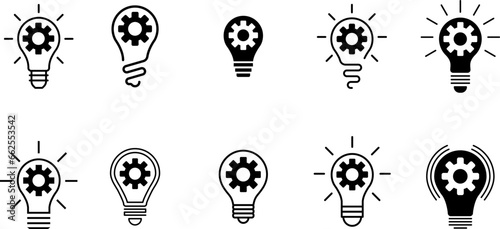 Innovation icon vector, isolated on white background. Light bulb with cog inside.  Idea sign, solution, thinking concept. Flat style for graphic design, logo, web site