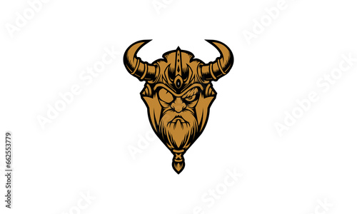 Vintage viking skull with beard and mustache vector logo design