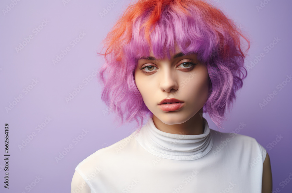 Portrait of an attractive young woman with a wig