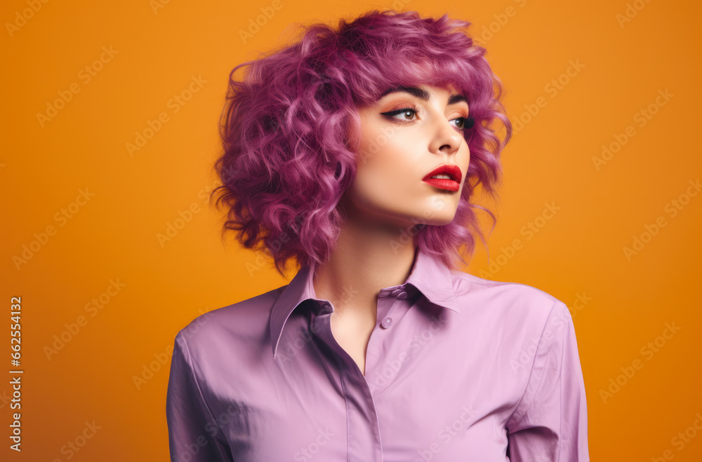 Portrait of an attractive young woman with a wig