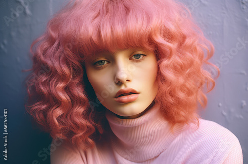 Portrait of an attractive young woman with a wig