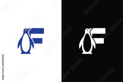 Letter F logo illustration combining penguin. letter F penguin logo elegant, unique, modern, sharp and easy to apply in any media