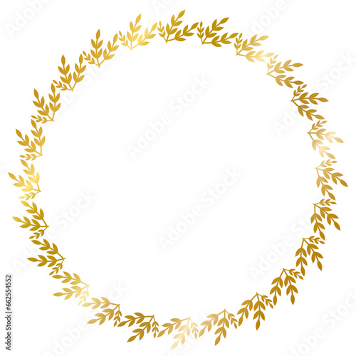 leaf frame , vintage frame , ornament frame , decorative frame , circle golden frame , illustration isolated on white background , transparent background png file ready to use