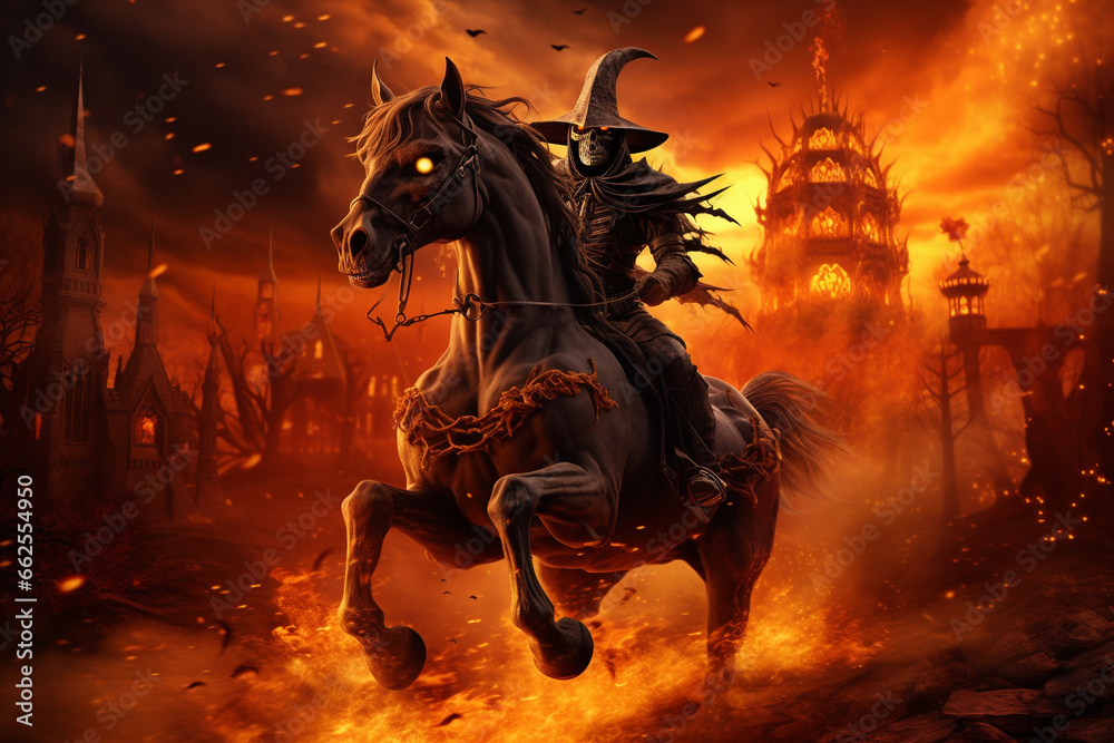 dead knight in the fire,Halloween concept dead knight in the fire,Halloween concept