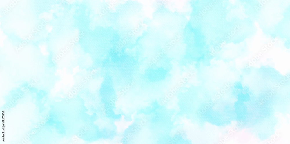 Abstract blue wall background with watercolor cloud and sky. blue sky and natural white cloud. pink cloud sky on art graphics, blue wall christmas texture pattern background.