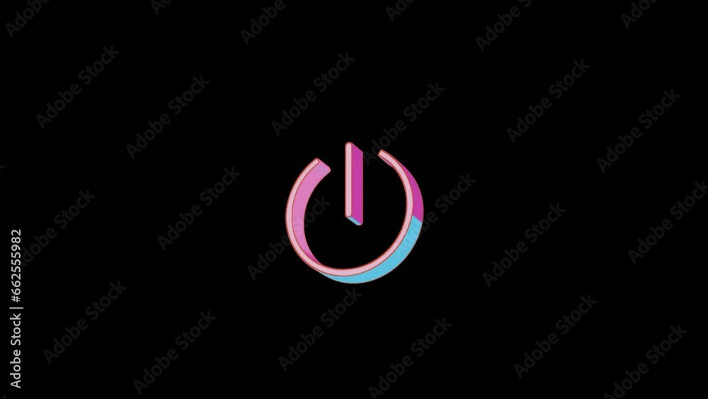 Bright power off icon is jumping merrily. Retro style. Alpha channel black. Looped from frame 120 to 240, Alpha BW at the end Bright power off icon is jumping merrily. Retro style. Alpha channel black. Looped from frame 120 to 240, Alpha BW at the end