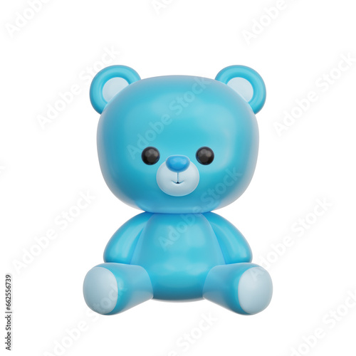 3D Blue baby teddy bear, baby gender reveal, It's a boy, birthday party, 3d rendering.