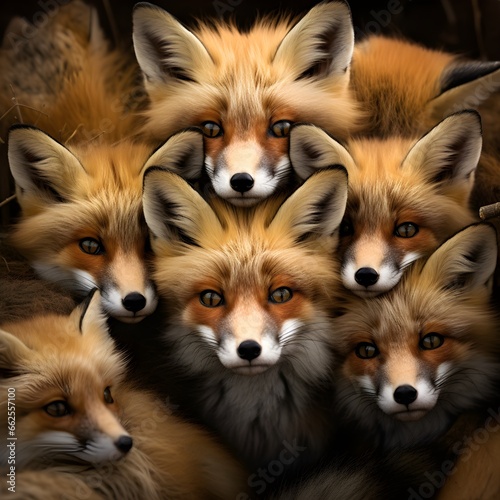 multiple Red Foxs packed together © Lerson