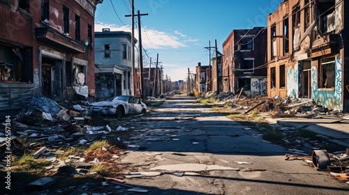 : Abandoned and crumbling inner-city neighborhoods, underscoring urban decay and neglect. photo