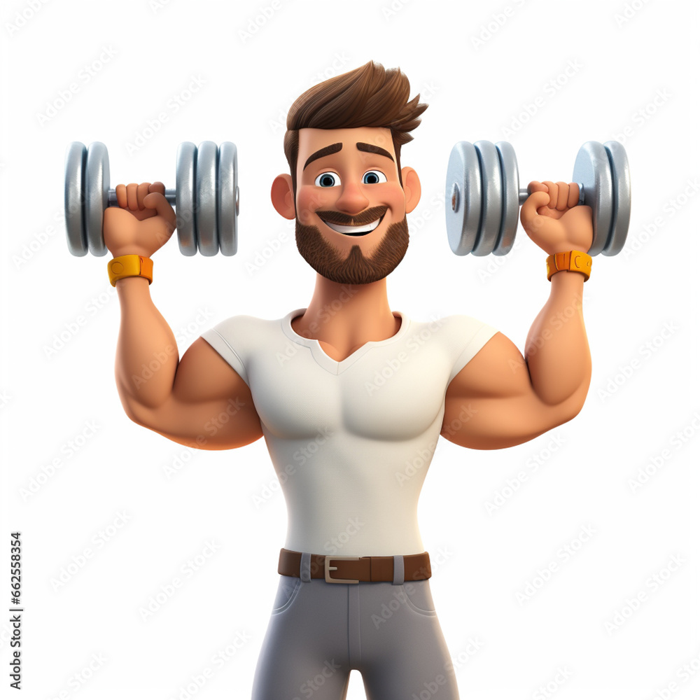 3d gym man with dumbbell sport in his hand generative AI