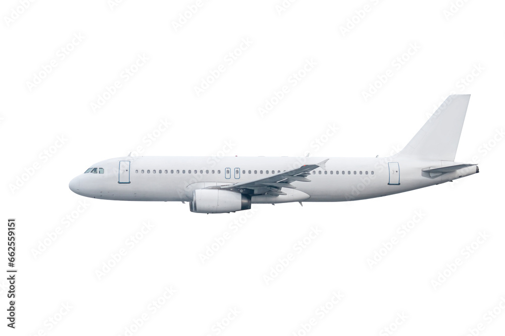 White passenger aircraft fly isolated