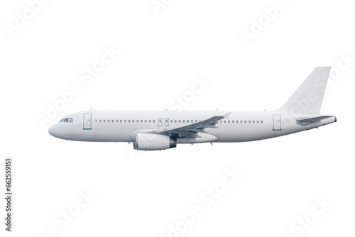 White passenger aircraft fly isolated