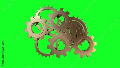 Gears group rotate on green screen background