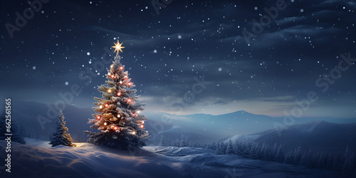 christmas tree in the snow night Enchanting Winter Night with Christmas Tree