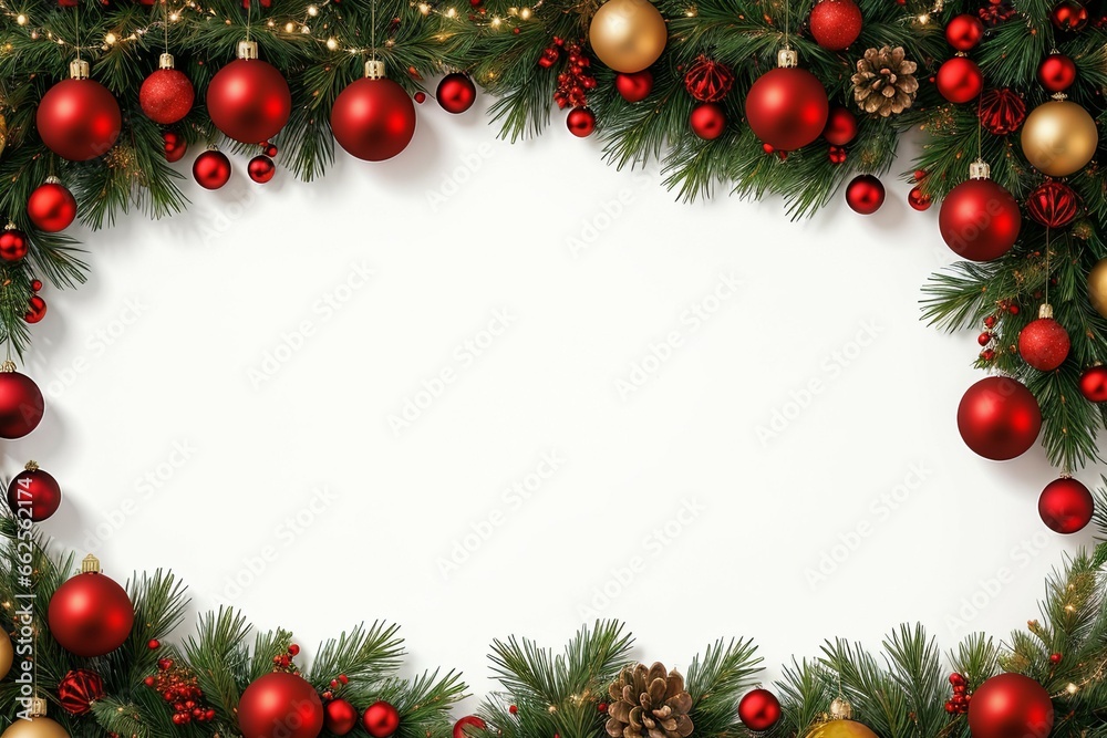 A beautiful red and gold Christmas wreath is adorned with white flowers and green pine branches, set against a pure white background. A beautiful red and gold Christmas wreath is adorned with white flowers and green pine branches, set against a pure white background.