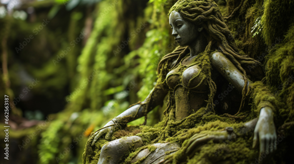 Jungle female statue moss