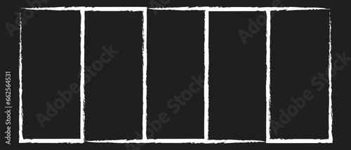 Grunge square and rectangle frames. Ink empty black boxes set. Rectangle borders collections. Rubber square stamp imprint. Vector illustration