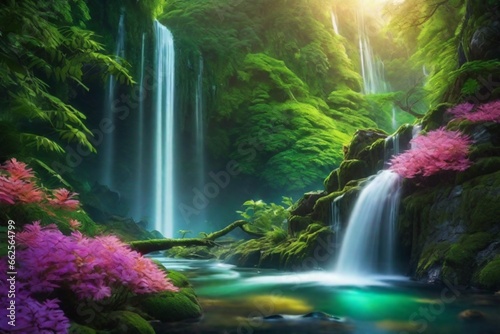 waterfall in the forest © feroooz arts