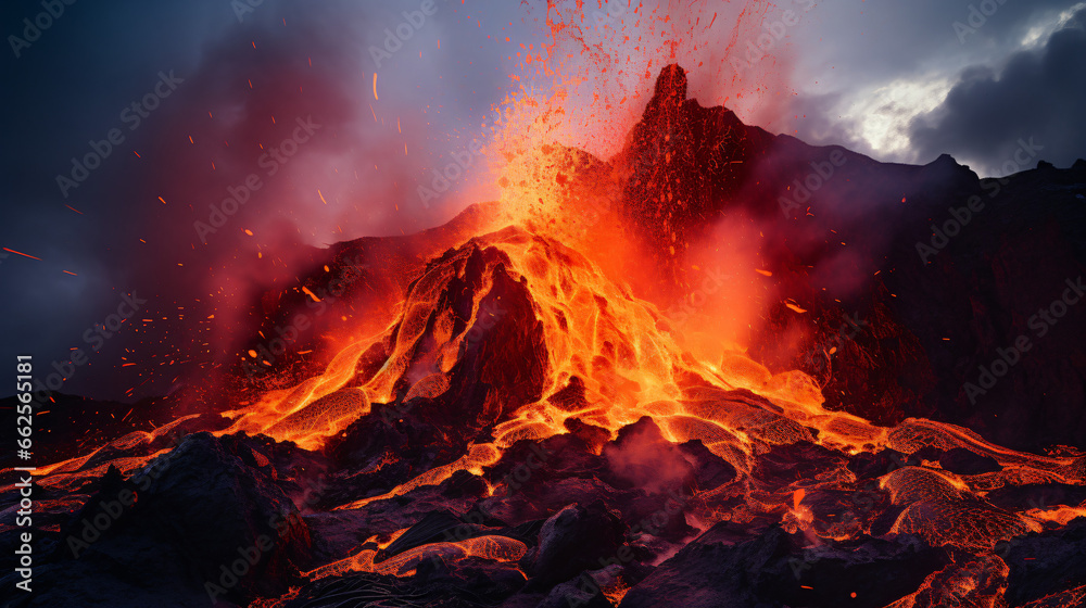 Lava erupting crater action