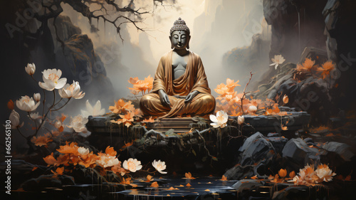 Buddha statue sitting on lotus
