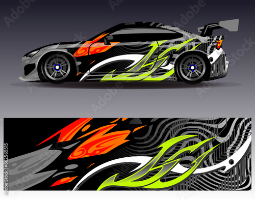 Car wrap design vector.Graphic abstract stripe racing background designs for vehicle, rally, race, adventure and car racing livery © Gib