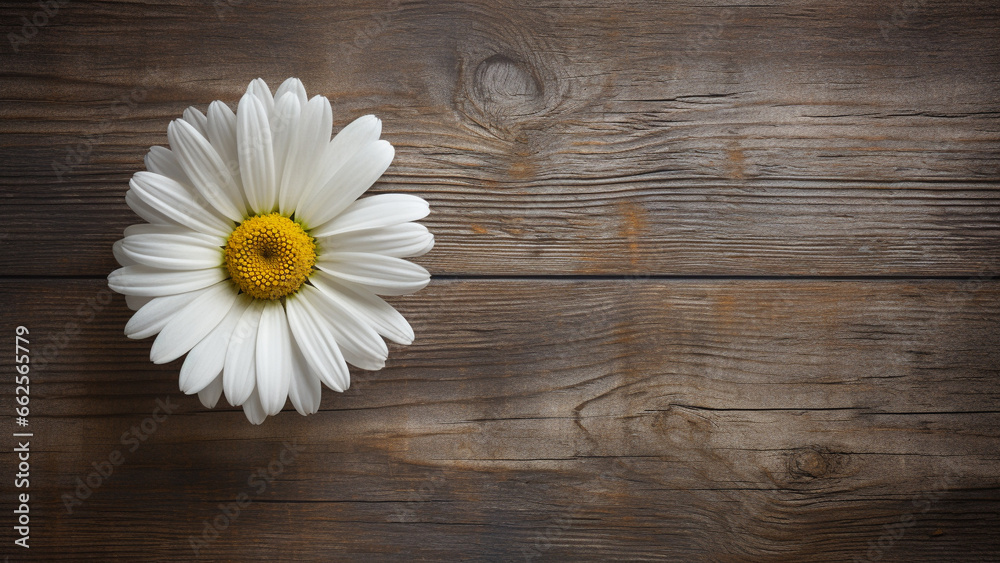 Obraz premium Daisy Flower on Wood Background with Copy Space