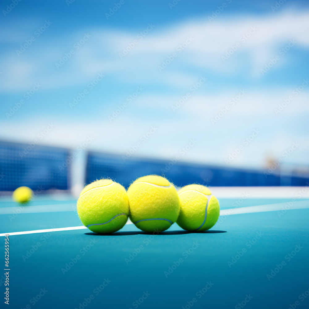 tennis ball on the court in sunny day