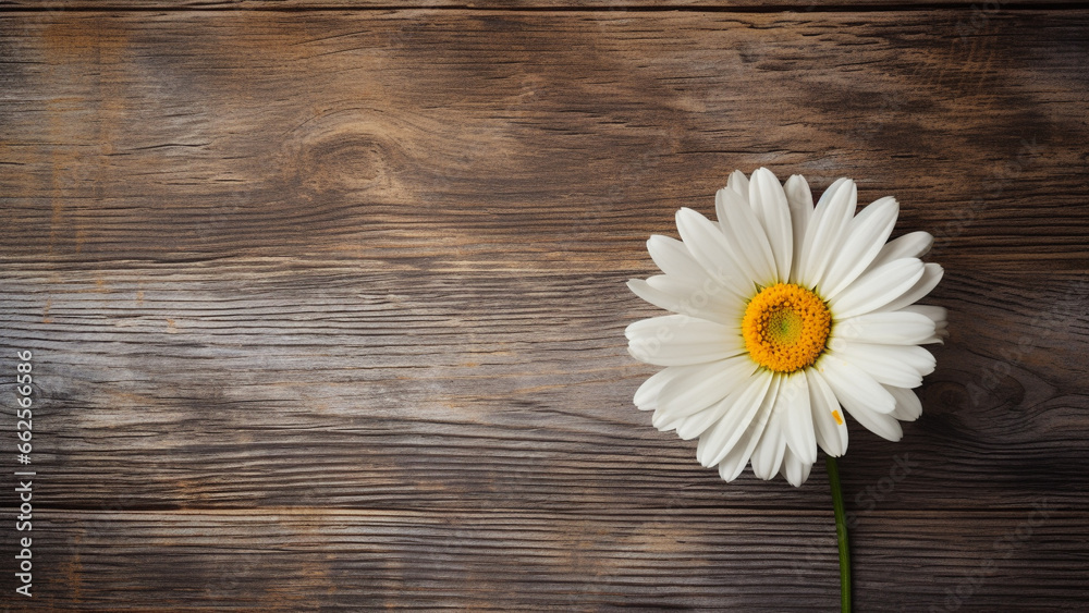 Obraz premium Daisy Flower on Wood Background with Copy Space