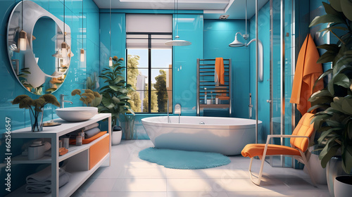 Bathroom design with refreshing bright colors