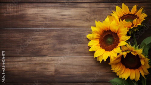 Sunflower  Helianthus  on Wood Background with Copy Space