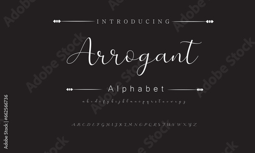 Arrogant Elegant Font Uppercase Lowercase and Number. Classic Lettering Minimal Fashion Designs. Typography modern serif fonts regular decorative vintage concept. vector illustration