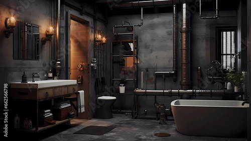 Bathroom design with touches of industrial style