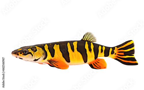 Yellow Clown Loach Fish Isolated on Transparent Background PNG.