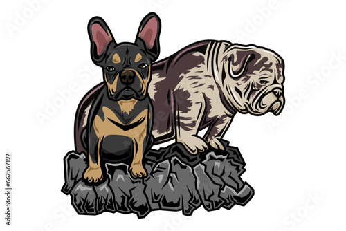 French bulldog and american bully vector art