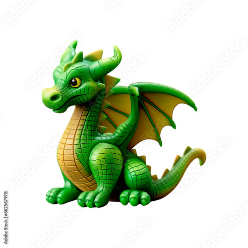 Green dragon toy. Isolated on transparent background. 