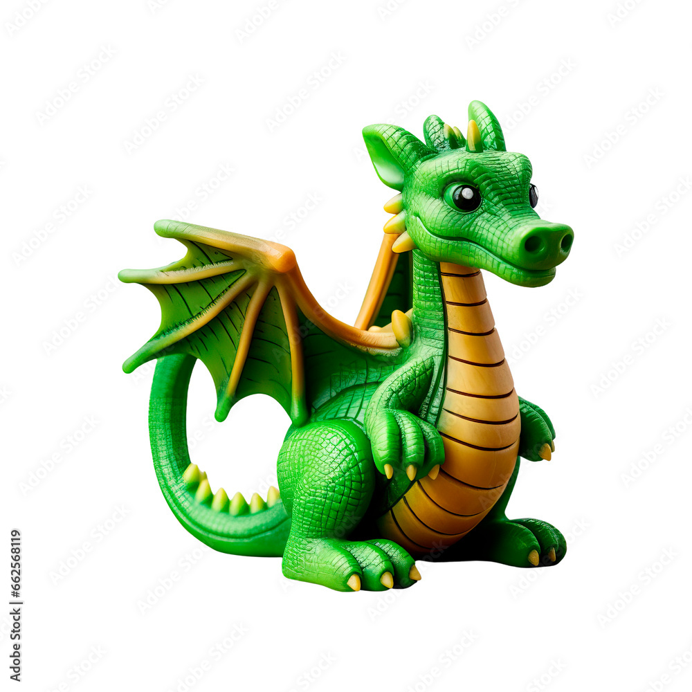 Fototapeta premium Green dragon with a gift. Isolated on transparent background.