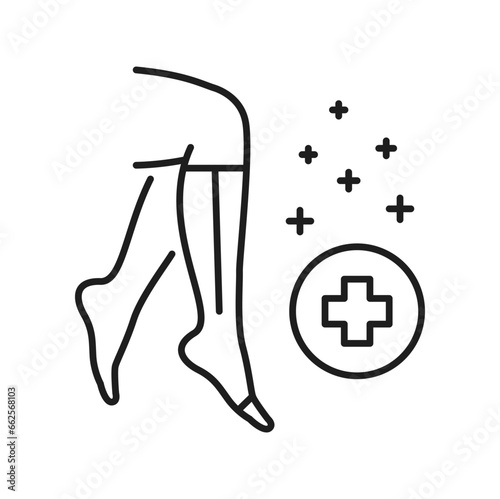 Compression socks, edema and swelling treatment, abnormal blood pressure. Vector stockings and varicose veins, vascular disease outline icon