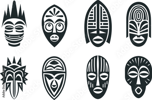 set of african tribal masks vector illustration for logos, tattoos, stickers, t-shirt designs, hats