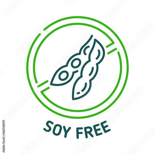 Soy free icon and sign, isolated vector symbol of crossed-out soybean promoting soy-free diets or allergy-friendly products does not contain soy, for individuals who are allergic or intolerant to soy