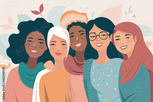 Friendship day banner, group of diverse friends vector illustration