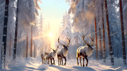 Reindeers in jungle at winter © May Thawtar