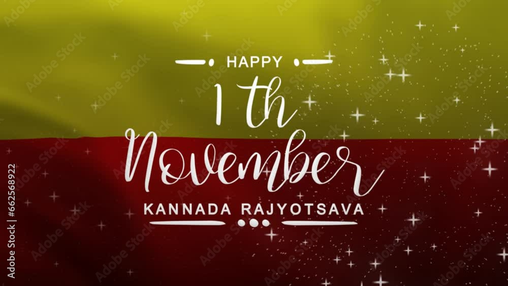 Kannada Rajyotsava Lettering Text Animation with Kannada flag background. Celebrate Kannada Day on 1th November. Great for celebrating Kannada Day.