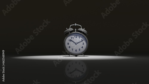 Alaram clocks on a black effect light background 3d rendering