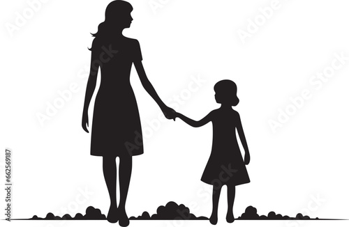 silhouette of mother holding girl hand, mother and kid walking together vector