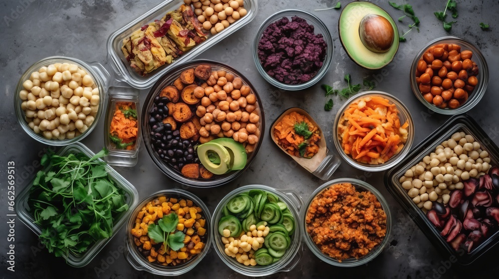 Vibrant Medley: A Colorful Collection of Fresh Ingredients, Spices, Vegetables, and Nuts for a Healthy and Flavorful Market Bowl, generative AI