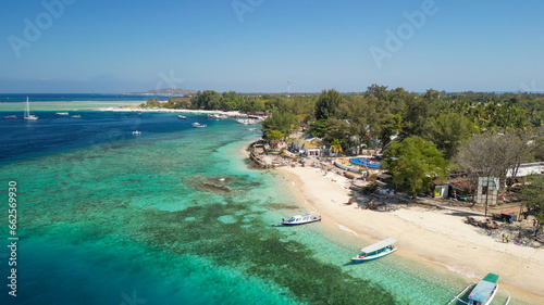 Amazing aerial view of Gili Air coastline on a sunny day, Indonesia photo