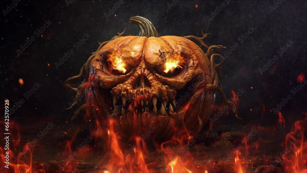 Citrouille d'Halloween effrayante au milieu des flammes