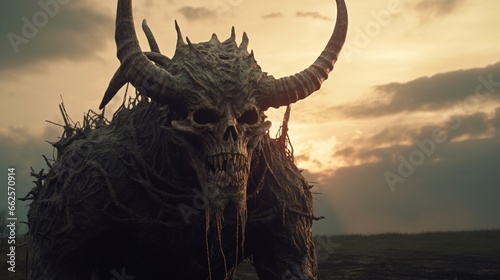 horned monster very scary coming closer 4K HDR.Generative AI