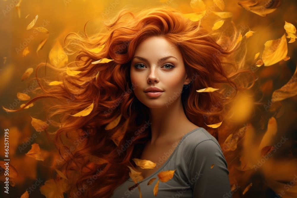 Enchanting Portrait of a Woman with Red Hair in Autumn